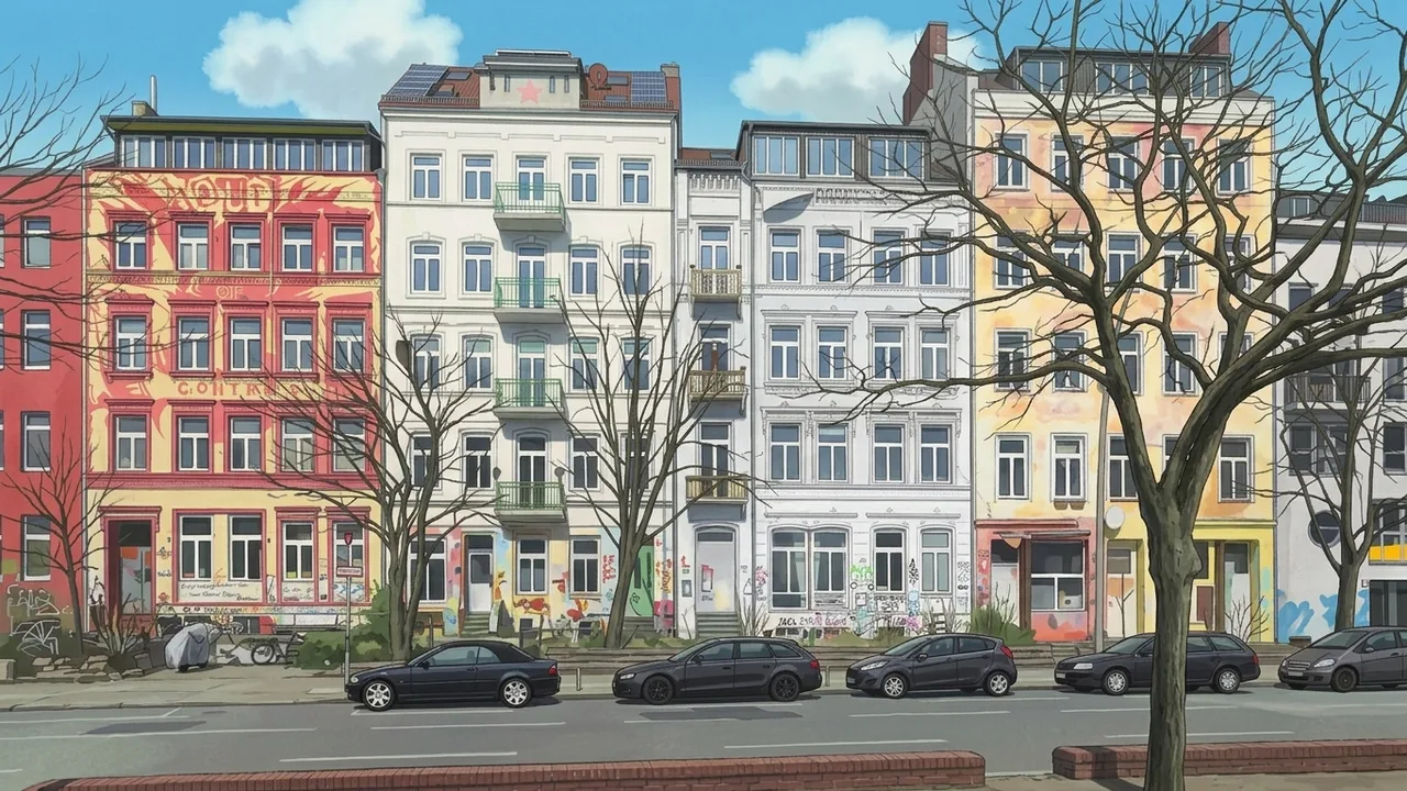 Hafenstraße in Hamburg, St. Pauli, Elbufer